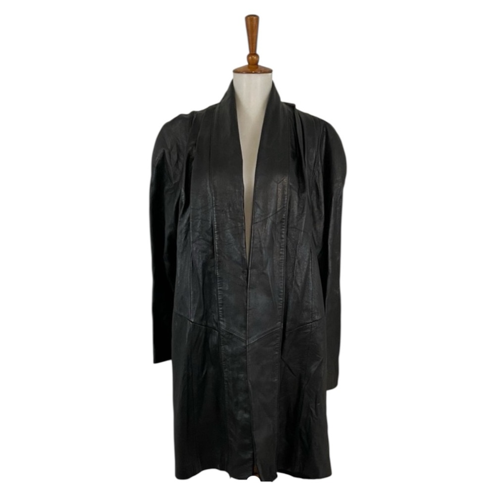 Vintage Black Leather‎ Jacket Women’s S Oversized Boyfriend Blazer Edgy Chic
